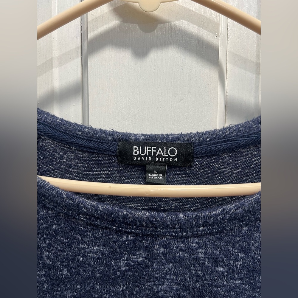 BUFFALO David Bitton Heathered Blue Scoop Neck Sweater SIZE LARGE Pre Loved - Picture 2 of 7
